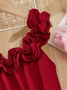 SHEIN 少女心形印花不对称无领系带无袖连衣裙 - 紅色 - 查看 4