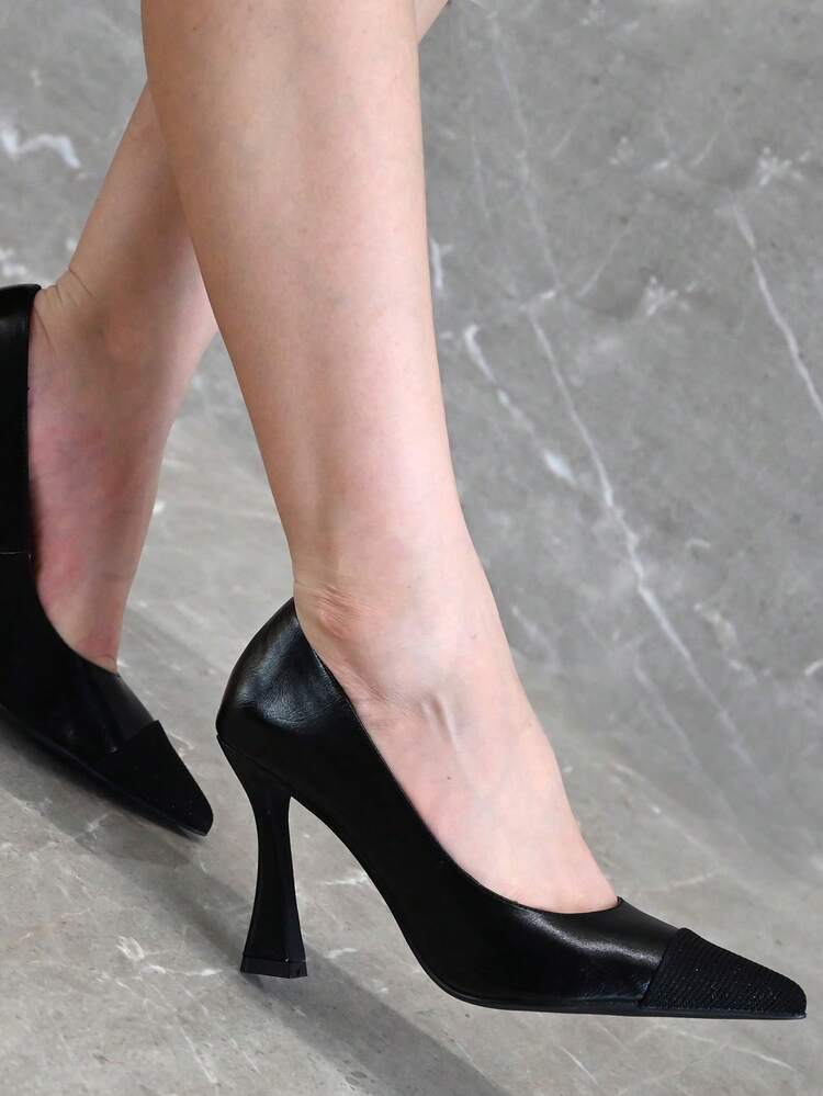 Women's Fashionable Simple Black Slip-on High Heel Shoes