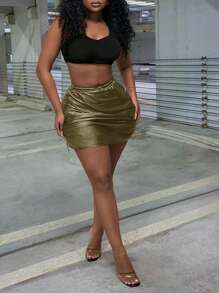 Slaydiva 束口褶皺迷你裙