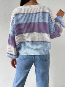 SHEIN Essnce Color Block Sweater With Drop Shoulder Design - Multicolor - View 2