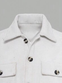 RueChic Men's Pea Coat With Flip Collar, Button Closure And Upward Pockets - Beige - View 3