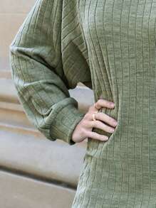 SHEIN Frenchy Batwing Sleeve Rib-Knit Dress Without Belt Winter Green Christmas Casual