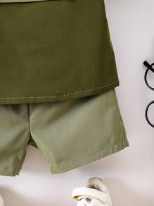 SHEIN Toddler Boys' Color Block Half Placket Short Sleeve Top And Shorts Set With Zipper - Multicolor - View 4