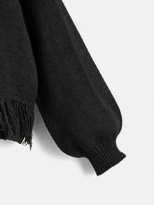 SHEIN Suéter De Jersey Para Niñas Jóvenes Con Cuello Redondo Y Mangas Largas Con Volantes - Negro - Ver 3