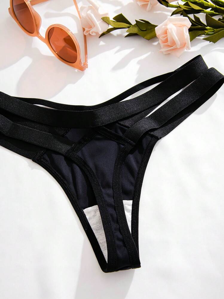 3pcs/Set Solid Color Hollow Out Detail G-String Underwear - Multicolor - View 4