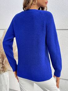 SHEIN Frenchy Women'S Round Neck Oversized Sweater With Raglan Sleeve Sleeve - Royal Blue - View 2