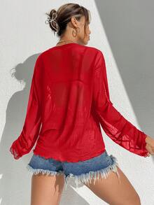 SHEIN Privé 女式透明網眼上衣 - 紅色 - 查看 2