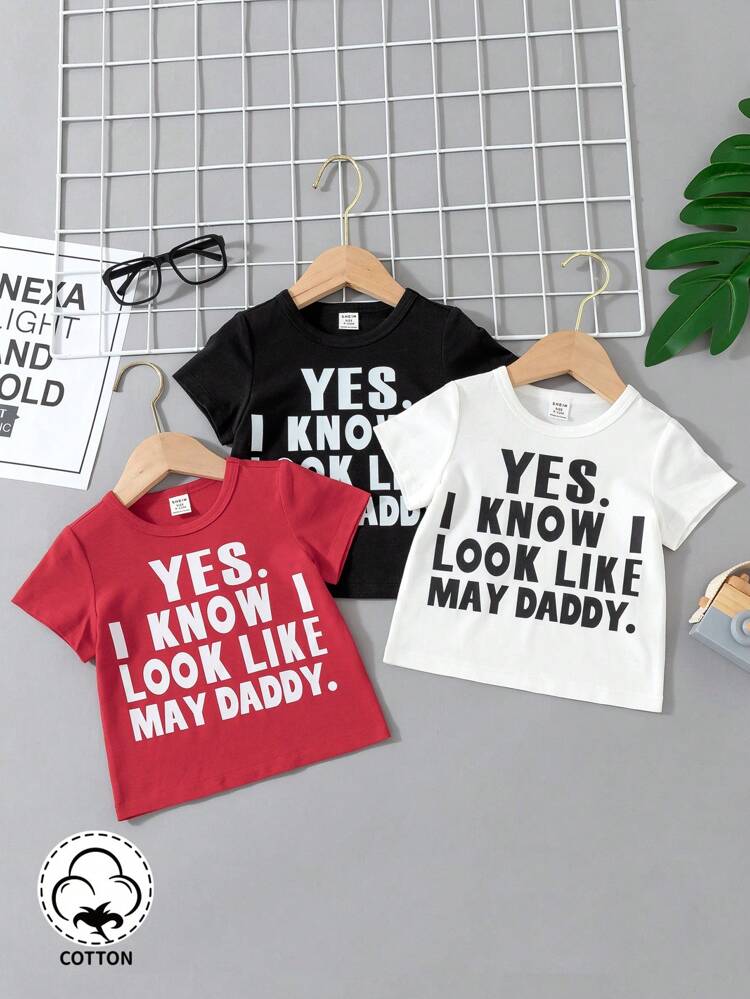 3pcs/set Baby Boys' Simple & Comfortable Street Style Letter Printed Multicolor Tops, Suitable For Outdoor Activities