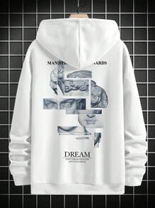 Manfinity Roghcode Áo nỉ dài tay có mũ trùm đầu in chữ và nhân vật cho nam - trắng - Xem 4