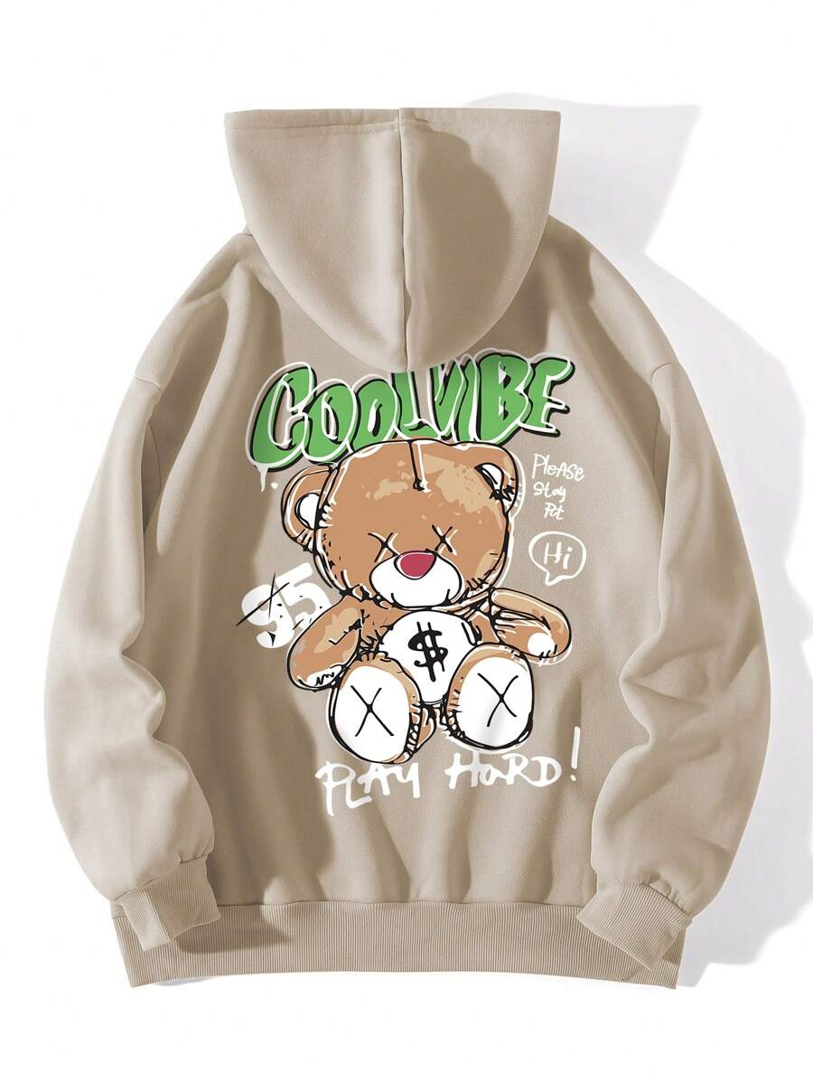 SHEIN EZwear Của phụ nữ áo có mũ Lông cừu Áo nỉ Với Lá thư Và Teddy In Gấu - Màu be - Xem 1