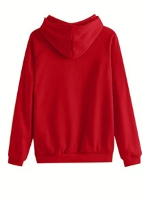 INAWLY Conjunto De Dos Piezas Para Mujer Con Sudadera Con Capucha Y Pantalón Deportivo Con Cordón De Color Sólido - Rojo - Ver 2