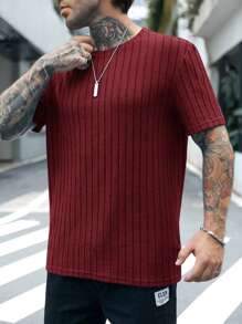 Manfinity BRENVOR Men's Round Neck Short Sleeve Knitted T-Shirt, Summer - Burgundy - View 2