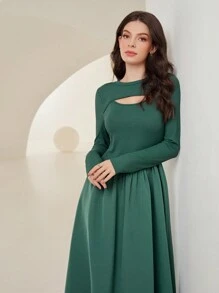 Mulvari Của phụ nữ Vòng cổ Hollow-out Tay áo dài Đầm - màu xanh lá - Xem 3