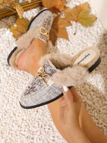 刺繡平底拖鞋女性時尚半拖鞋 - 彩色 - 查看 1