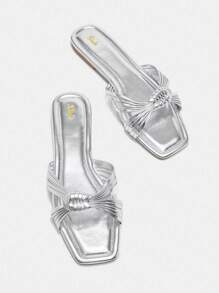 Knot Decor Metallic Flat Sandals