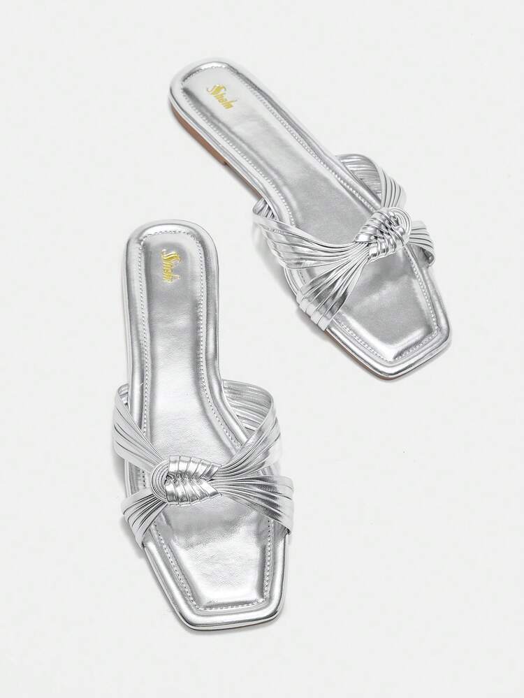 Knot Decor Metallic Flat Sandals
