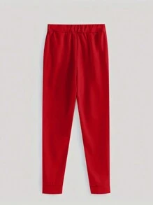 INAWLY Conjunto De Dos Piezas Para Mujer Con Sudadera Con Capucha Y Pantalón Deportivo Con Cordón De Color Sólido - Rojo - Ver 4