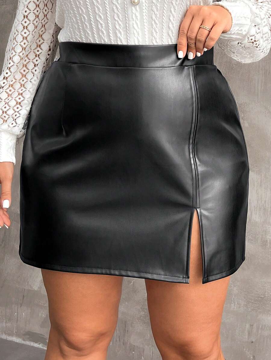 Calvaya Kích thước lớn Cao eo Khe Váy - màu đen - Xem 1