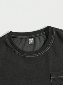 Manfinity RebelGame Men's Contrast Stitching Short Sleeve T-shirt - Black - View 4