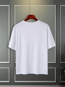 Manfinity Homme Men's Loose-Fit Casual T-Shirt With Letter & Christmas Hat Print - White - View 2