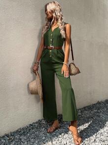EMERY ROSE 純色單肩背心連體褲,不帶腰帶 - 軍綠色 - 查看 4