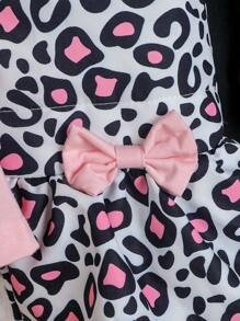 Baby Girls' Cat Printed Base Shirt + Leopard Print Padded Vest+base Pants, Cute Fashionable Cool 3pcs Set For Autumn And Winter - Multicolor - View 7