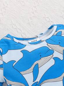 SHEIN 男嬰兒鯨魚圖案短袖緊身家居服套裝 - 彩色 - 查看 5
