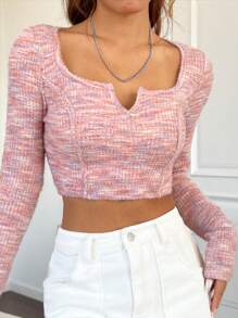 SHEIN EZwear 彩色針織女式修身t卹 - 彩色 - 查看 7