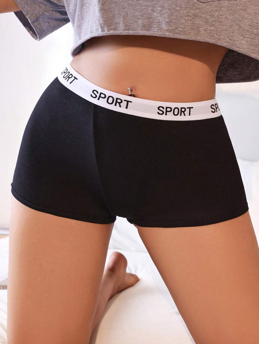 Plus Size Triangle Briefs With Letter Pattern Sports - Black - View 1