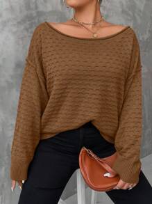 Mulvari Plus Size Women's Drop Shoulder Textured Sweater