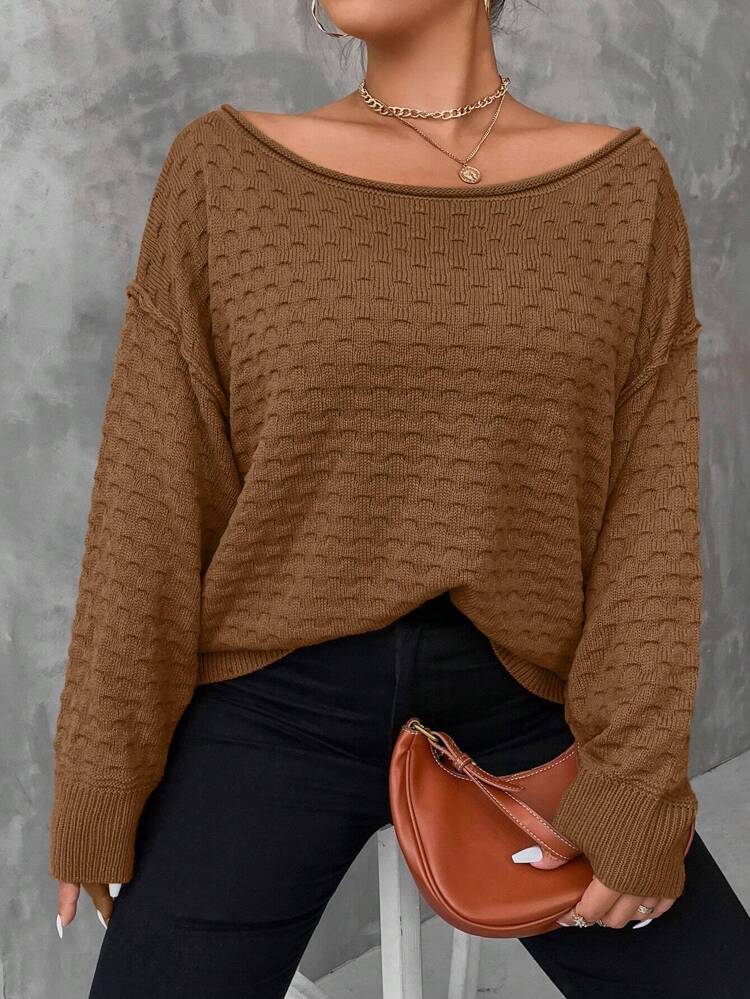 Plus Size Women's Drop Shoulder Textured Sweater Knit Pullover Fall Winter