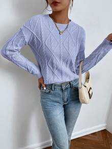 SHEIN Essnce Women's Round Neck Long Sleeve Sweater Pullover - Baby Blue - View 5