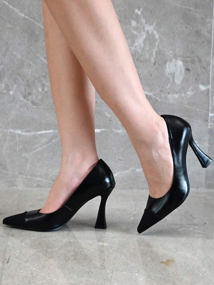 Women's Fashionable Simple Black Slip-on High Heel Shoes