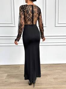 RueChic Ladies' Lace Mesh Patchwork Dress - Black - View 2