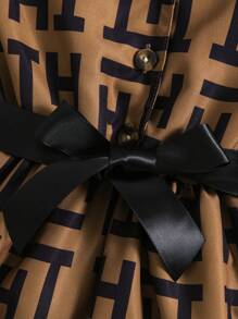 SHEIN Young Girl Printed Belted Dress With Matching Hat - Multicolor - View 3