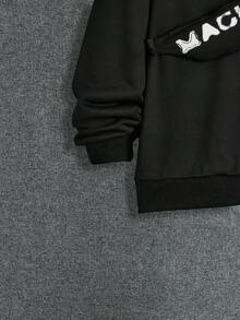 SHEIN 男童青年寬鬆版型連帽運動衫,附字母印花,附配套背包 - 黑色 - 查看 4