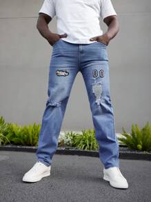 Manfinity EMRG Jeans Masculino Plus Size Lavado Com Água Rasgado
