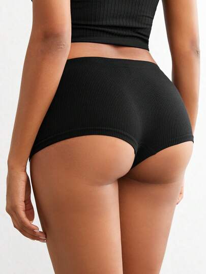 Ocili Boyshorts sólidos cómodos de Brasil con costillas medias sin costuras y resistentes con un estiramiento muy alto y amigables con la piel-Negro