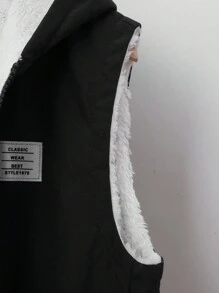 SHEIN Tween Boys' Hooded Sleeveless Thermal Lined Jacket, For Tweens - Black - View 7