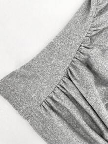 Allurite Camiseta De Manga Larga De Color Sólido Con Detalles Plisados