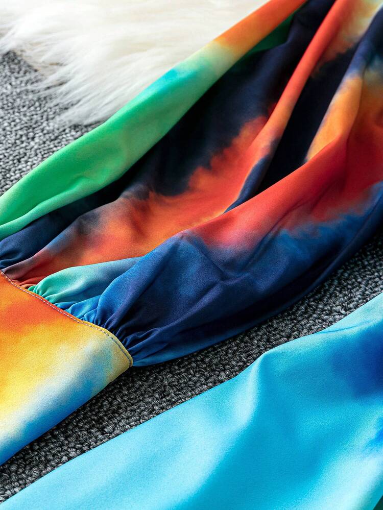 Plus Size Tie Dye Button Front Dress