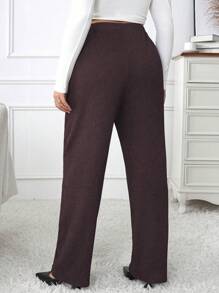 Celure 大尺碼紋理斜口袋長褲 - 巧克力棕 - 查看 2