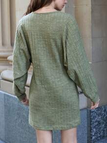 SHEIN Frenchy Batwing Sleeve Rib-Knit Dress Without Belt Winter Green Christmas Casual