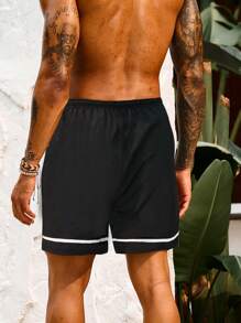 Manfinity KASUA Quần short đi biển cạp rút dây thường ngày cho nam, quần short đi bơi khi đi nghỉ, phong cách Hawaii - Đen và trắng - Xem 2