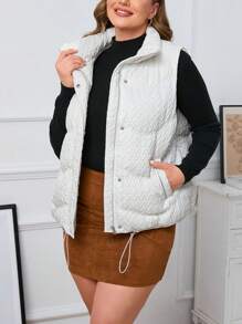 SHEIN Privé Plus Size Women Textured Zipper Front Casual Vest Jacket, Winter