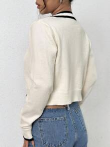 SHEIN Unity Contrast Trim Long-sleeved Cardigan - Beige - View 2