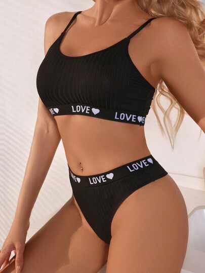 EasyFave Yoga Letter Heart Print BH Underwear Set Weave ing Lingerie Sports view 3