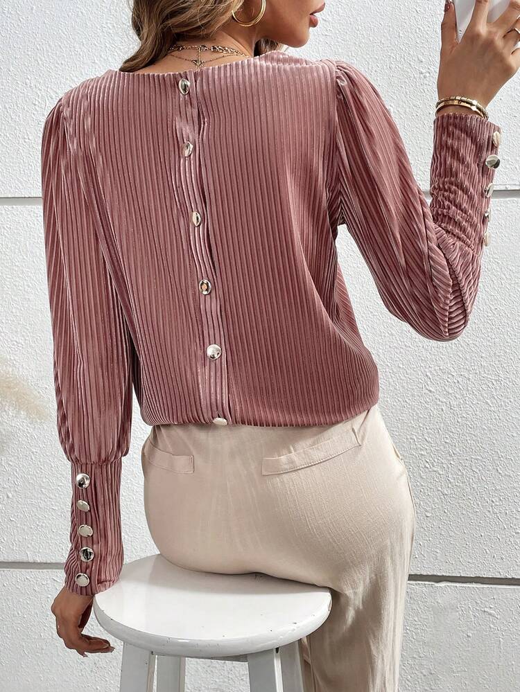 Women's Back Button Round Neck Shirt Fall Cloth For Women