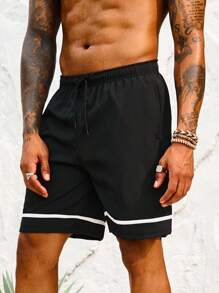 Manfinity KASUA Quần short đi biển cạp rút dây thường ngày cho nam, quần short đi bơi khi đi nghỉ, phong cách Hawaii - Đen và trắng - Xem 8