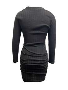Button Decoration Pleated Dress - Black - View 2